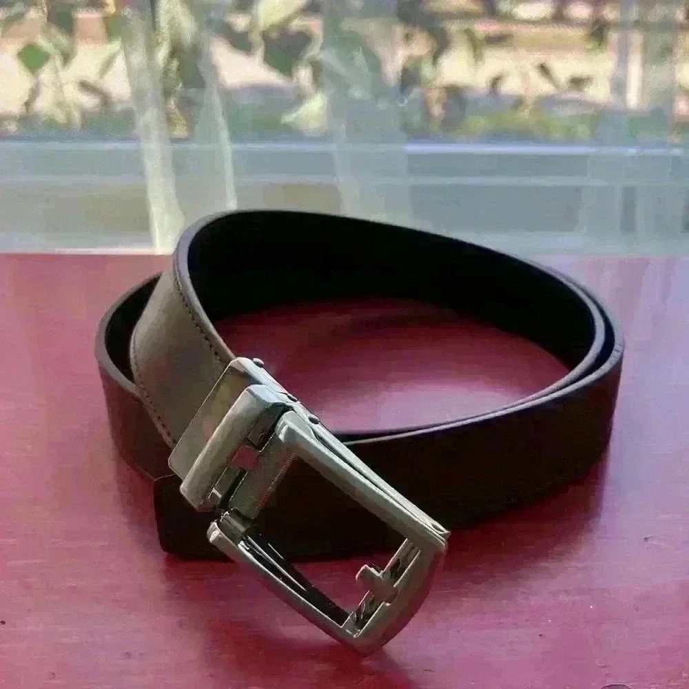 Brown Leather Belt- Sliver Buckle- 38